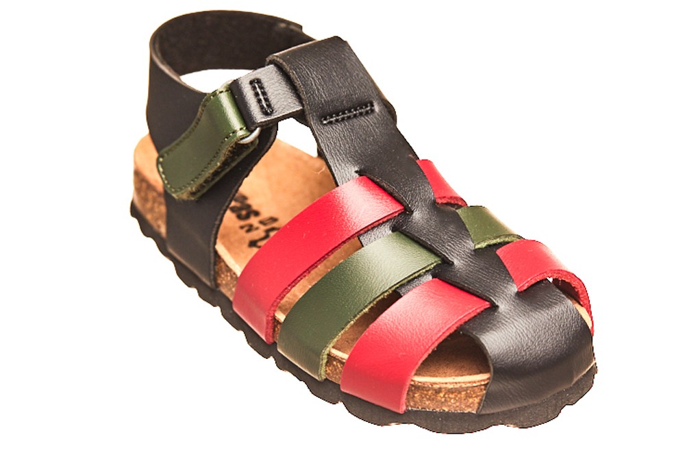 Sandale talpa pluta inchise fata negru/rosu/verde | Minipas