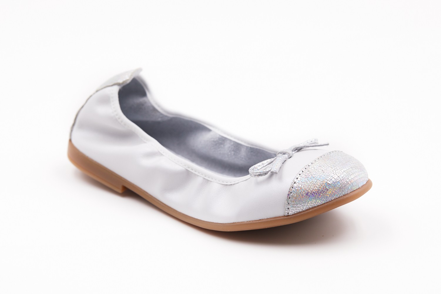 Balerini albi/argintii cu elastic | Minipas